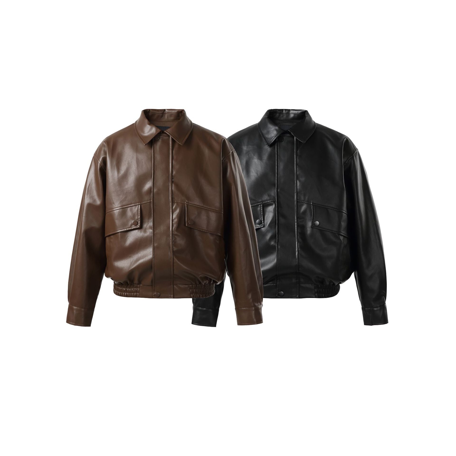 Unisex Short Cut Faux Leather Bomber Jacket with Boxy Cut Chichicherry