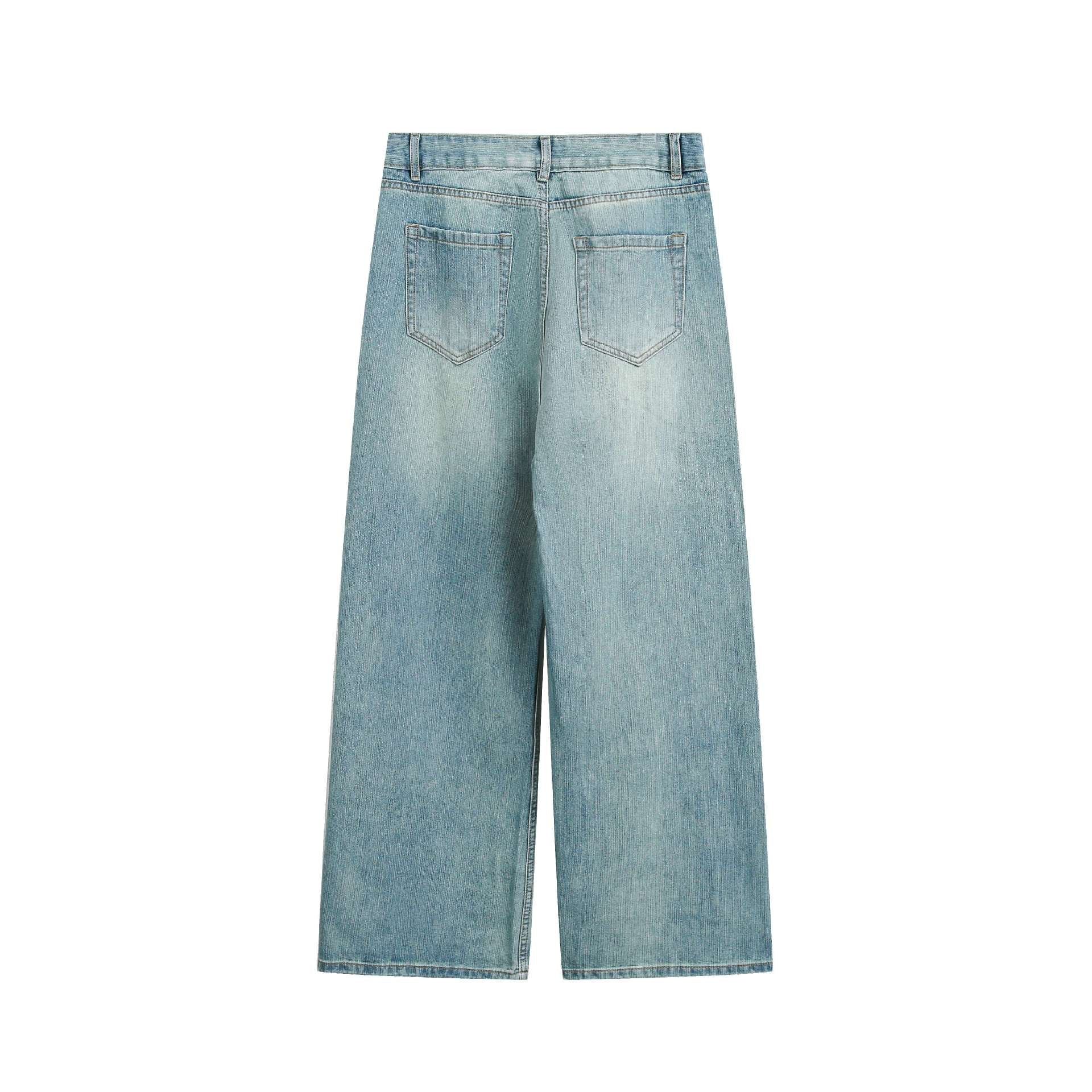 Women high-waisted cropped jeans with wide leg, five-pocket and vintage wash Chichicherry