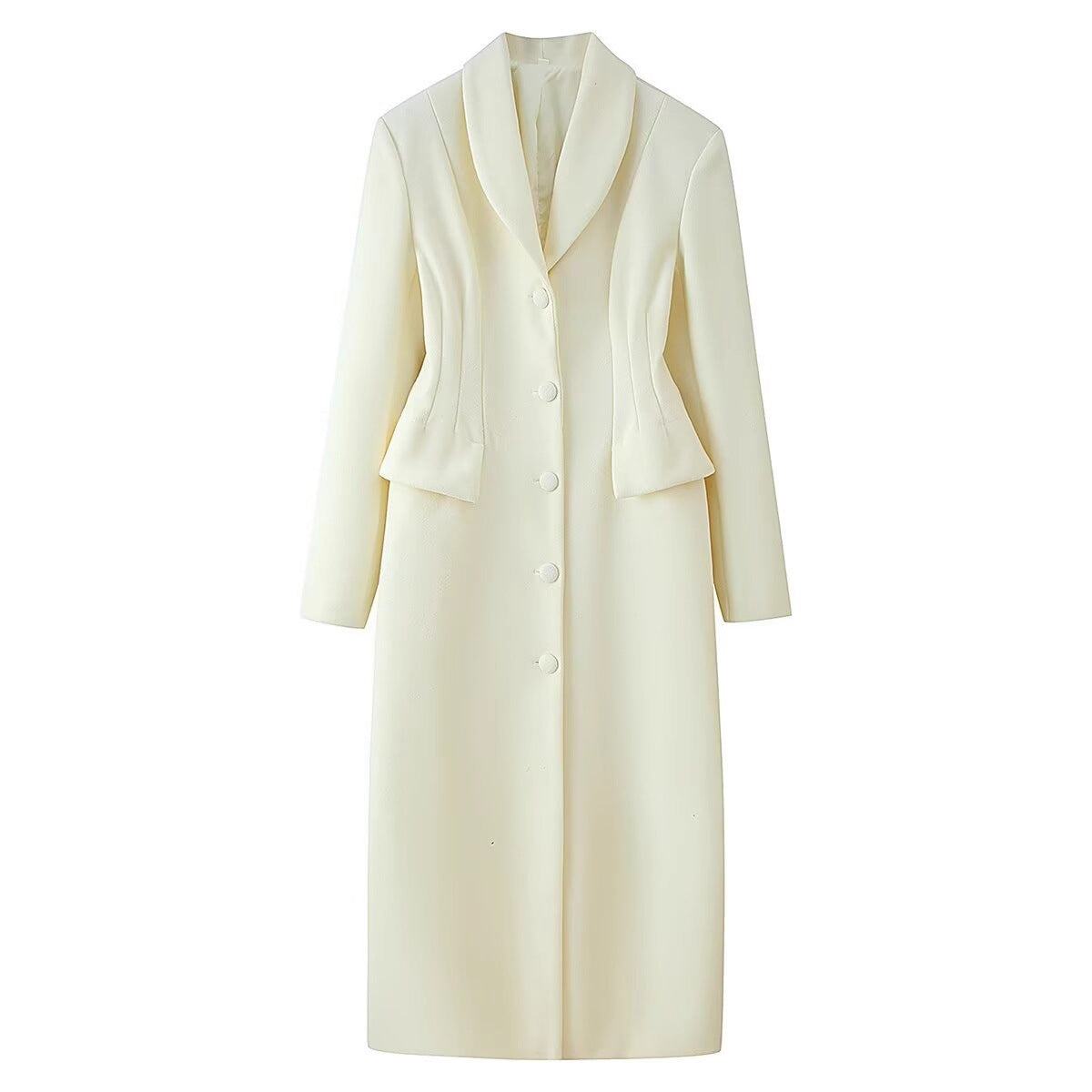 Women's tailored long coat with shawl collar and peplum waist Chichicherry
