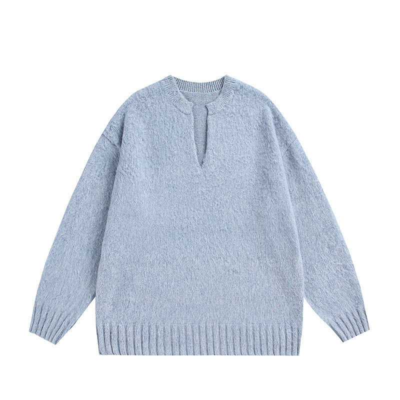 Unisex Oversize Fleece Sweater with V-Slit Collar and Boucle Look Chichicherry