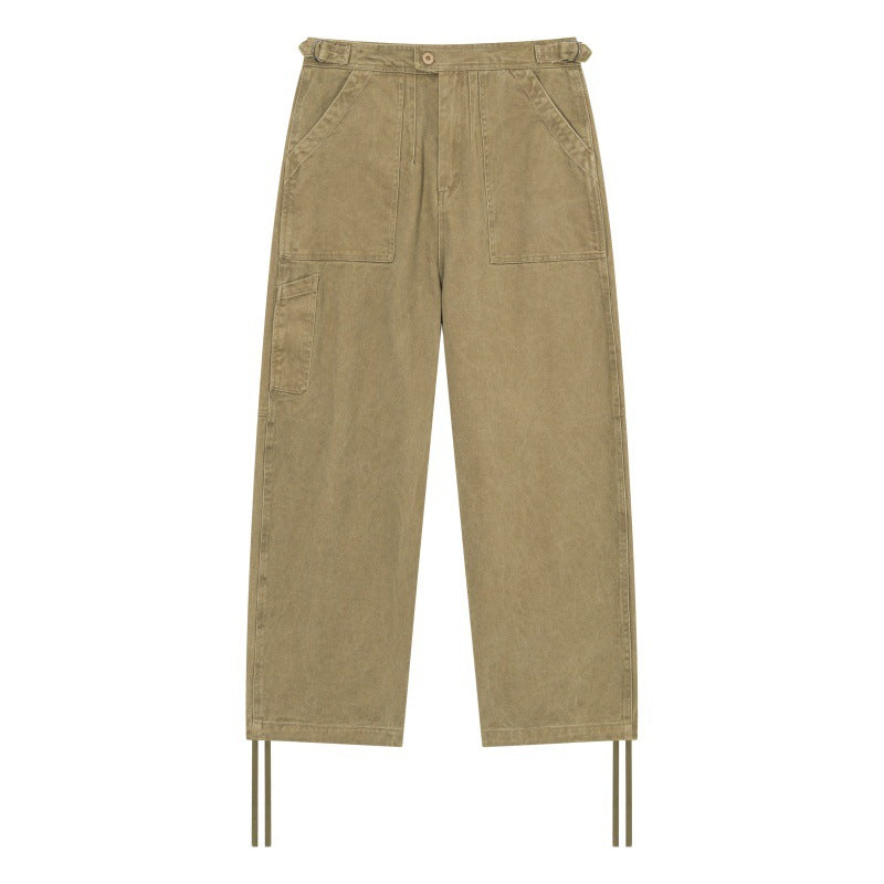 Women's High-Waist Utility Cargo Pants with Straight Leg, Patch Pockets and Adjustable Hem Cords Chichicherry