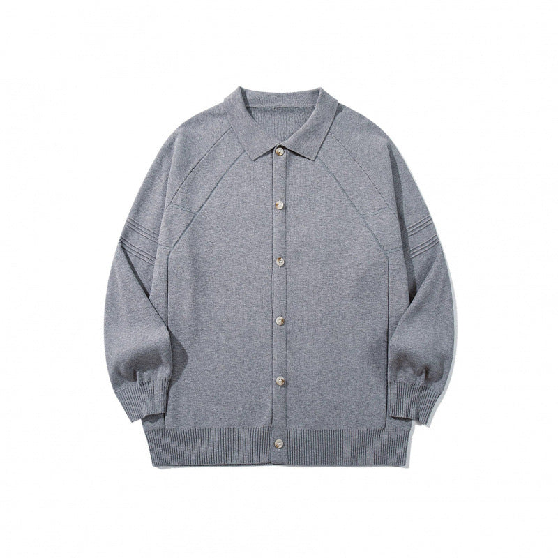 Unisex Boxy Knit Cardigan with Shirt Collar, Raglan Sleeves and Ribbed Hems Chichicherry
