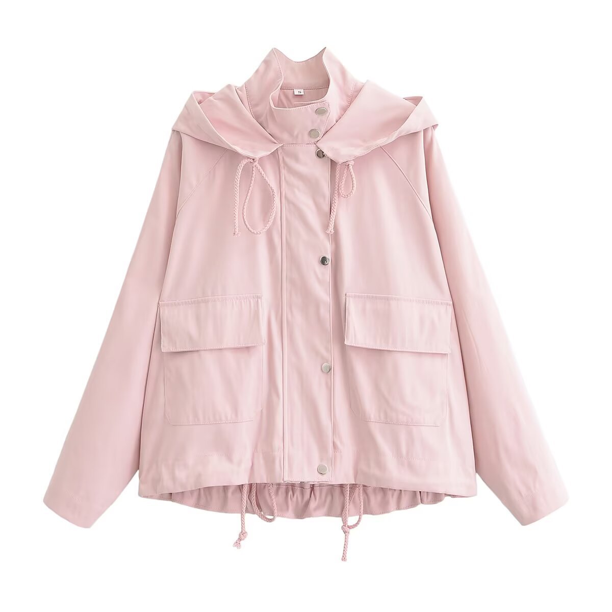 Women's Short Water-Repellent Hooded Jacket with Drawstring, Snap Button Placket, and Flap Pockets Chichicherry