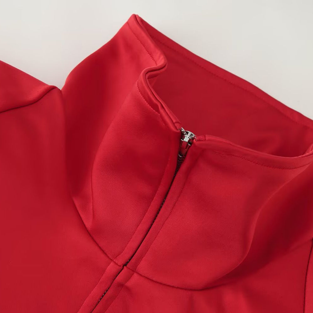 Women's Lightweight Windbreaker Jacket with Stand Collar, Zipper Pockets and Elastic Hem Chichicherry