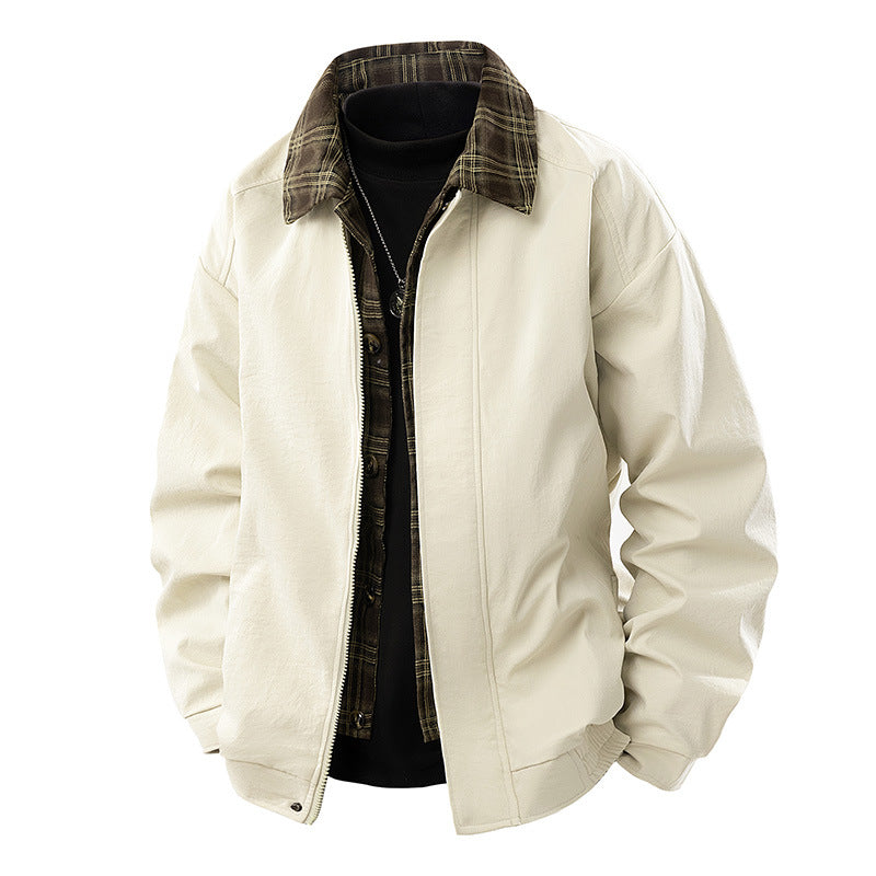 Men's Casual Layering Transitional Jacket with Checked Lining and Zipper Chichicherry