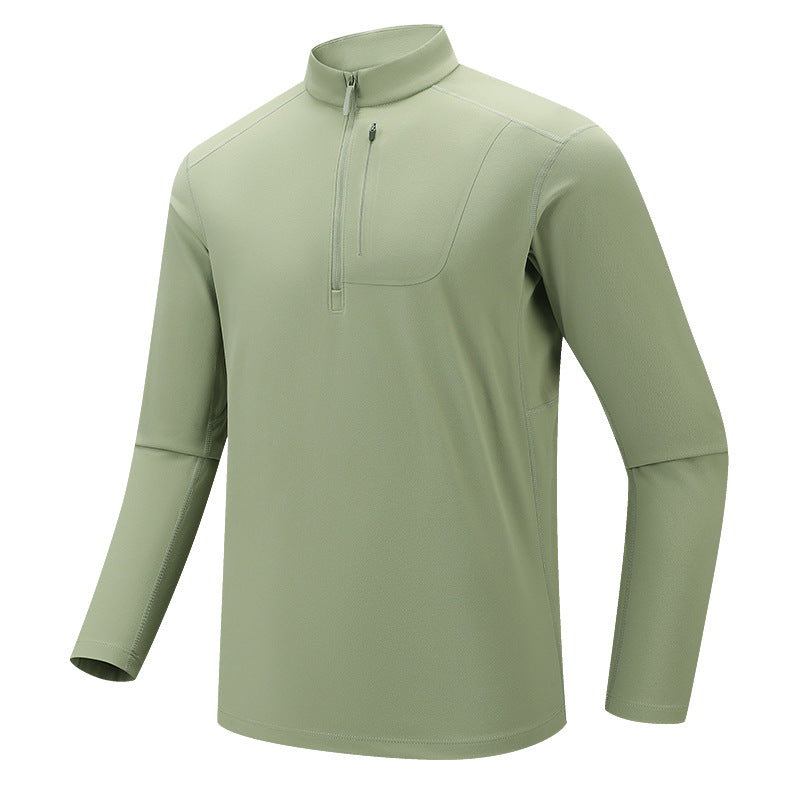 Men's Functional Long Sleeve Training Top with Stand-Up Collar and Zip Arm Pocket Chichicherry