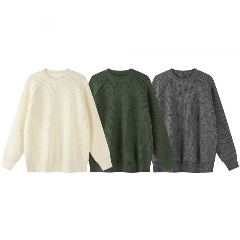 Unisex Oversize Fine Knit Sweater with Round Neck, Raglan Sleeves and Ribbed Cuffs Chichicherry