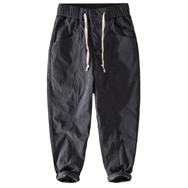 Men's Relaxed Cord Pants with Elastic Drawstring Waistband, Drawstring and Tapered Leg Chichicherry