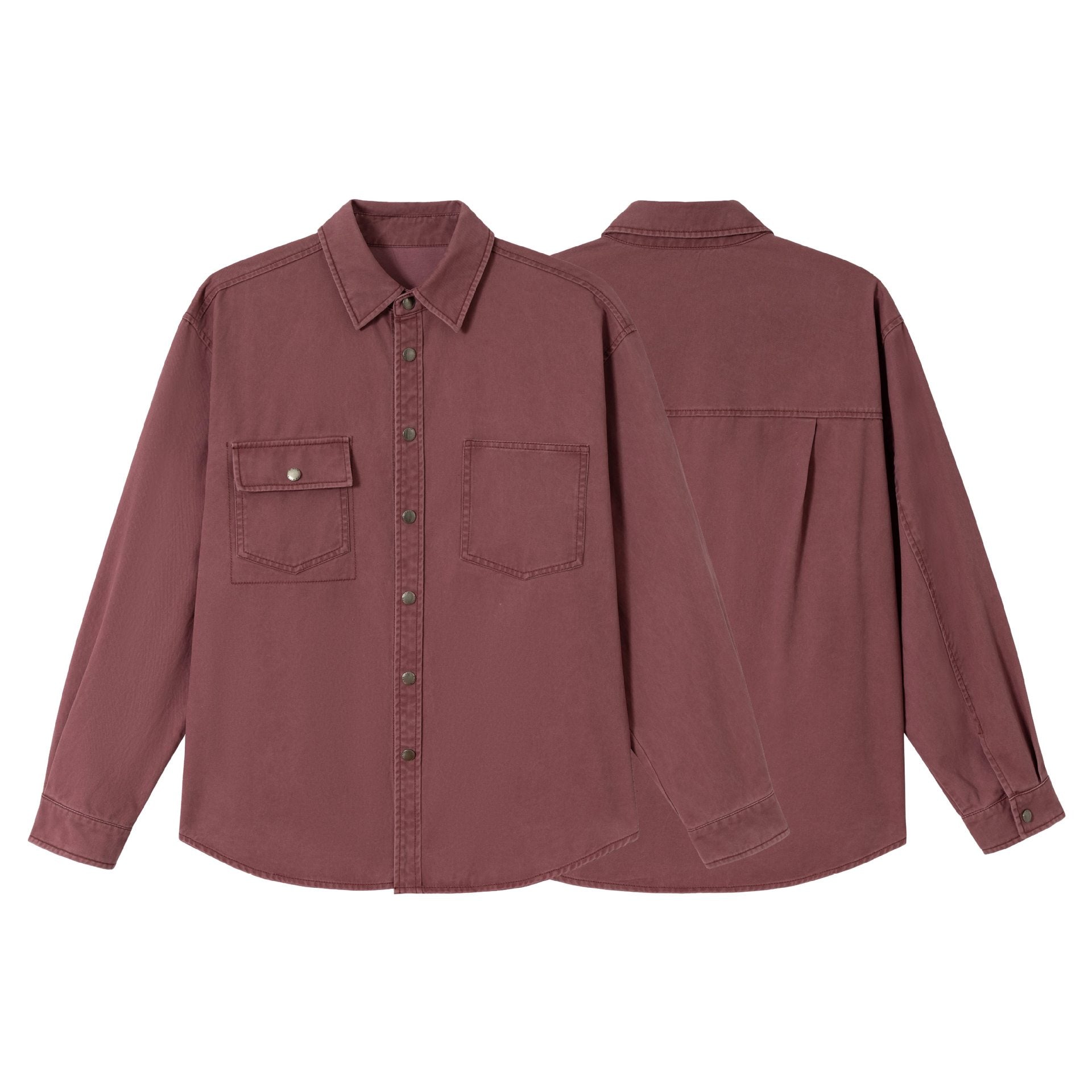 Ladies Oversize Shirt Jacket in Shacket Style made of washed cotton twill with snap button closure Chichicherry