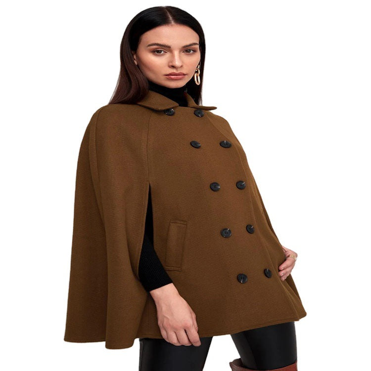Women's Short Cape Coat in Boxy Tailoring with Hidden Sleeve Slits and Notch Collar Chichicherry