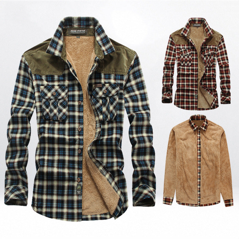 Men's checkered thermal shirt jacket with teddy lining and shoulder patches Chichicherry