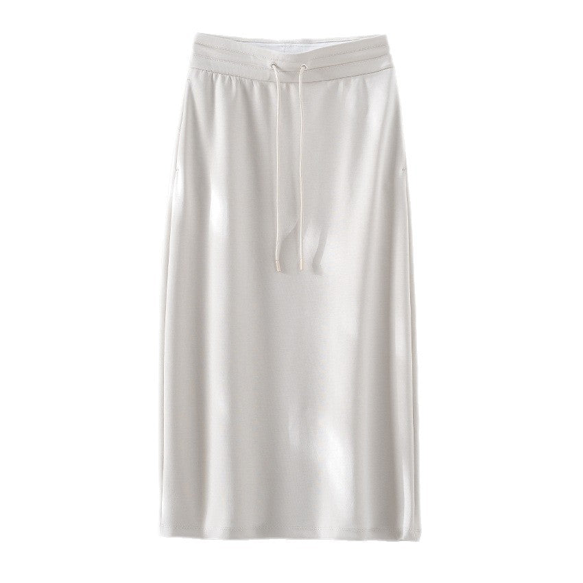 Women's midi skirt made of soft jersey with elastic waistband and drawstring Chichicherry