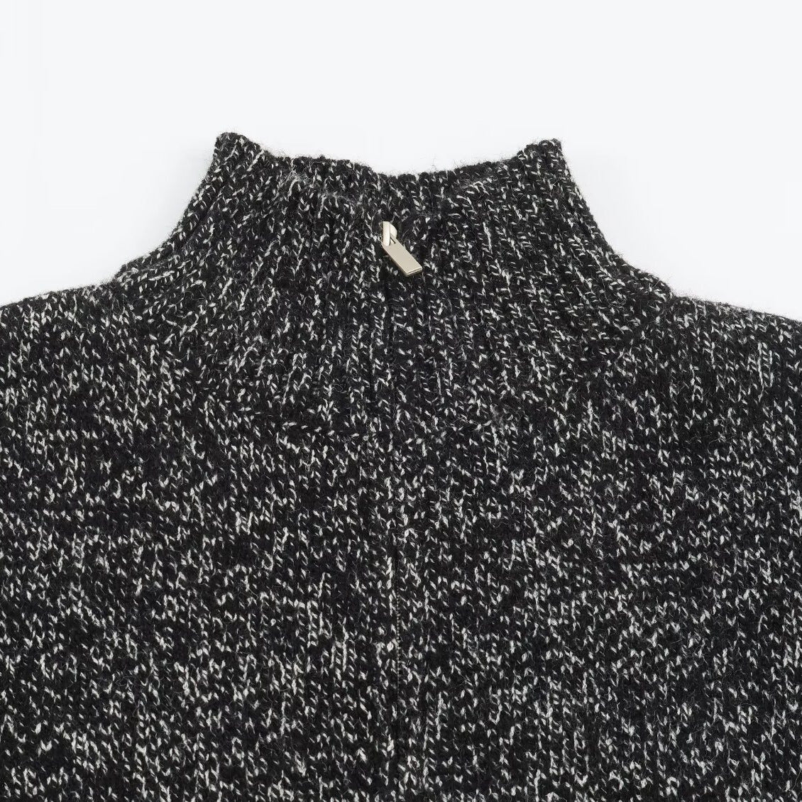 Women's Chunky Knit Zip Sweater with Stand-Up Collar and Ribbed Hem Chichicherry