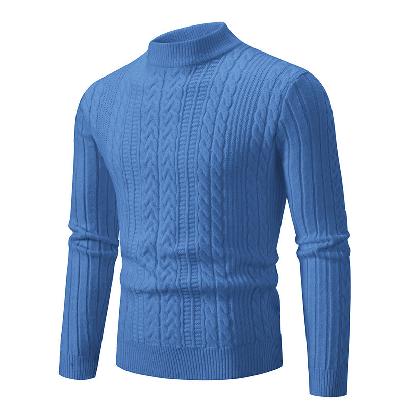 Men's slim-fit mock neck cable knit sweater made from thermoregulating fine knit Chichicherry