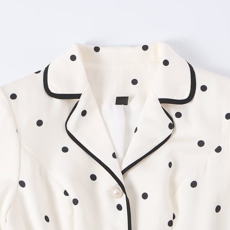 Women's midi shirt dress with polka dots, contrast piping, and waist belt Chichicherry