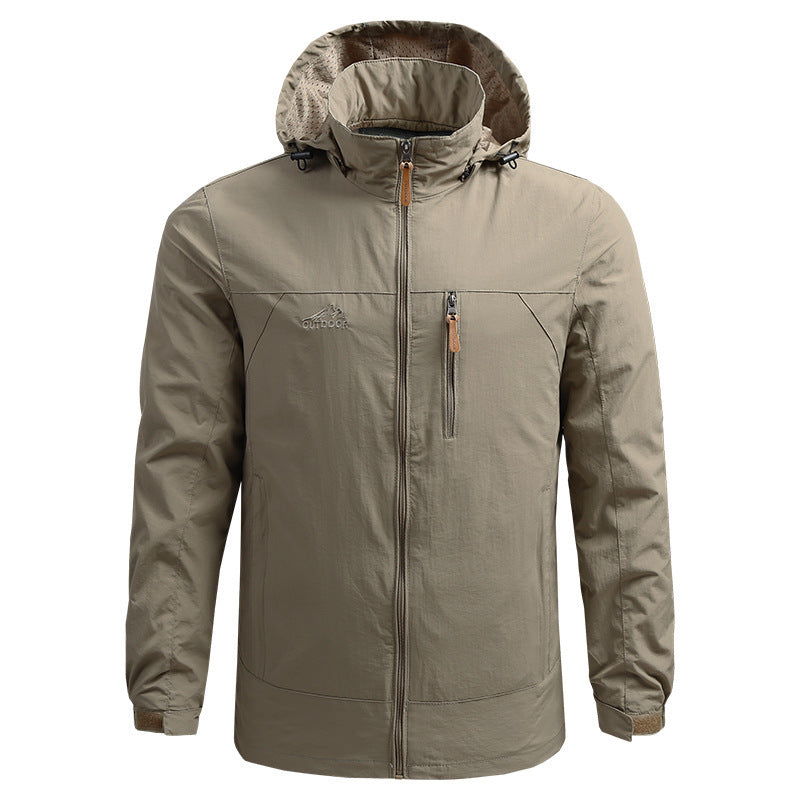 Men's Lightweight Breathable Outdoor Jacket with Hood, Chest Zip and Wind-Resistant Shell Chichicherry