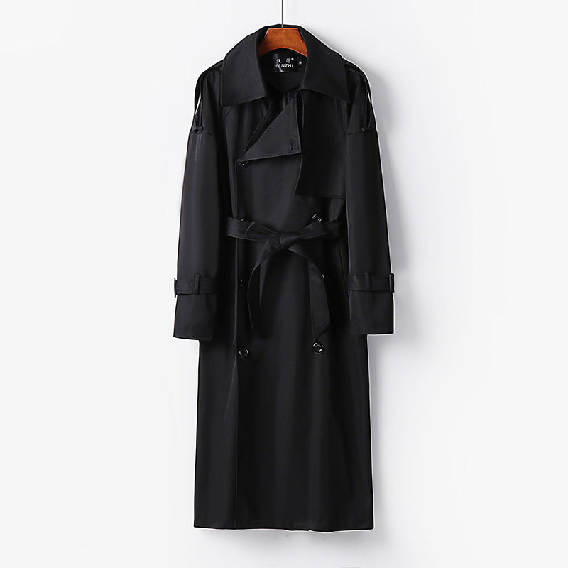 Women Longer Double-breasted Trench Coat with Tie Belt and Epaulettes Chichicherry