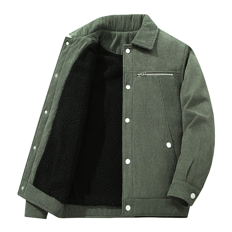 Men's cord trucker jacket with zippered chest pocket and snap front Chichicherry