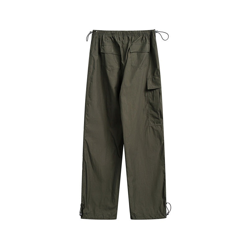Ladies High-Waist wide Nylon Cargo Pants with drawstring waistband and multifunctional pockets Chichicherry