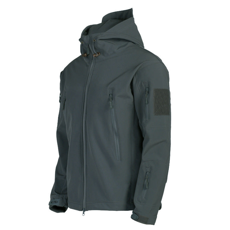 Men's Tactical Softshell Jacket with Hood, Camouflage Pattern and Multiple Zipper Pockets Chichicherry
