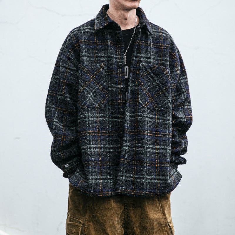 Unisex Karo-Overshirt aus Wollmix mit aufgesetzten Brusttaschen Chichicherry