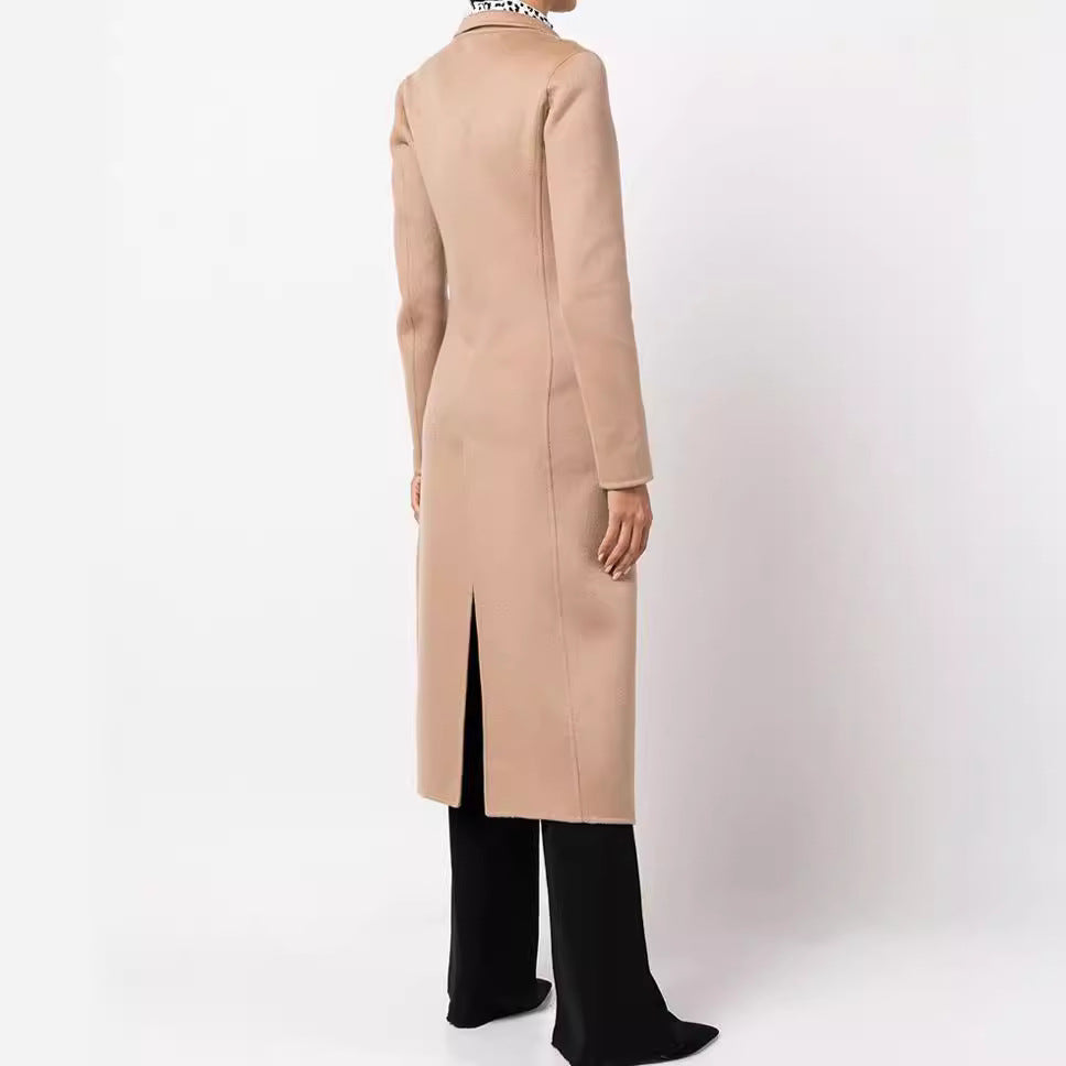 Women's Slim Maxi Length Coat in Clean-Cut with Double-Breasted Look and Decorative Metal Buttons Chichicherry