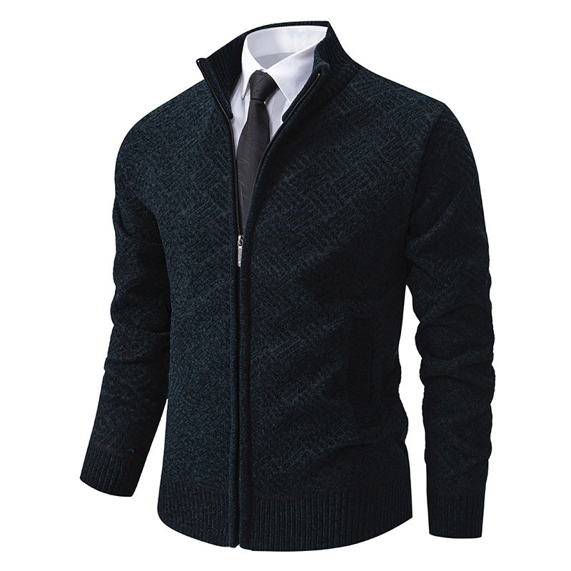 Men's knit zip jacket with geometric textured pattern and stand-up collar Chichicherry
