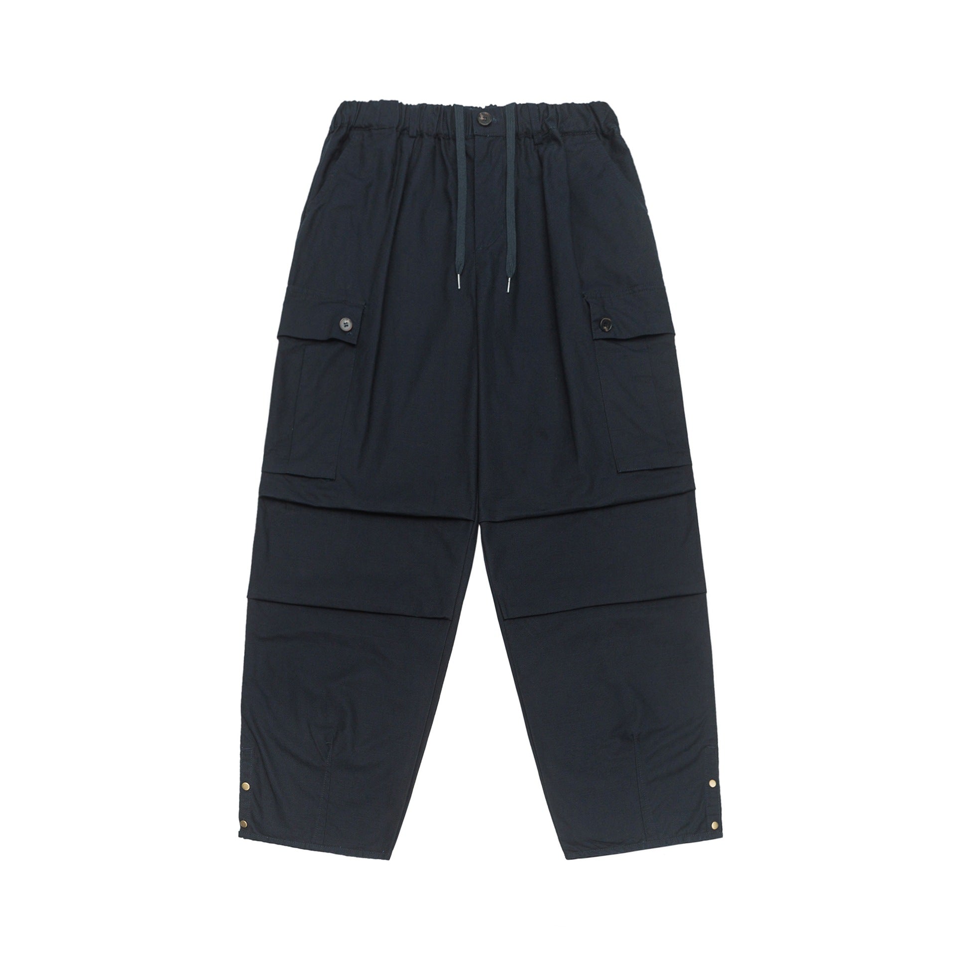 Women's cargo capri pants with drawstring waistband, snap button details and versatile flap pockets.