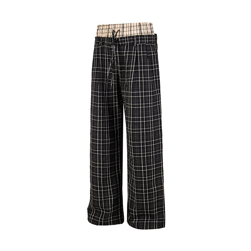 Women's Wide Checked Loungewear Pants with High Comfort Waistband and Drawstring Chichicherry