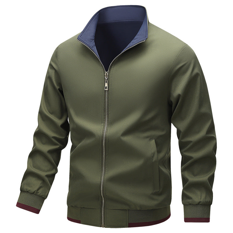 Men's Lightweight Harrington Jacket with Stand-Up Collar, Zip Closure and Contrast Cuffs Chichicherry