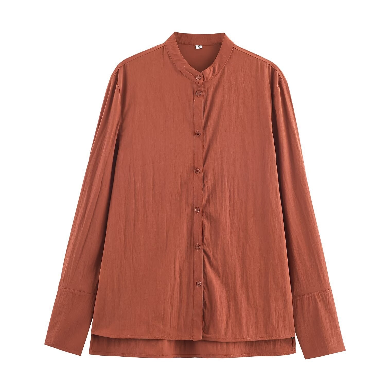 Women's Oversized Shirt Blouse with Mandarin Collar and Full Button Placket Chichicherry