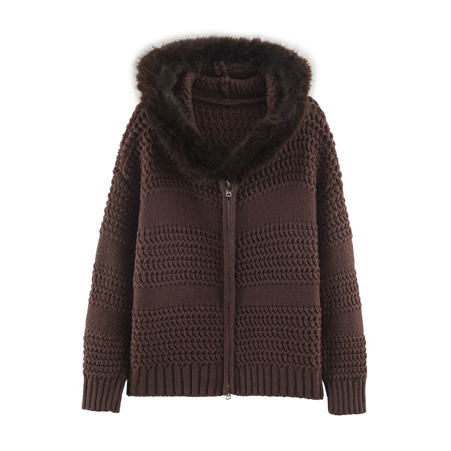 Women’s cardigan with full zip and cozy faux fur collar Chichicherry