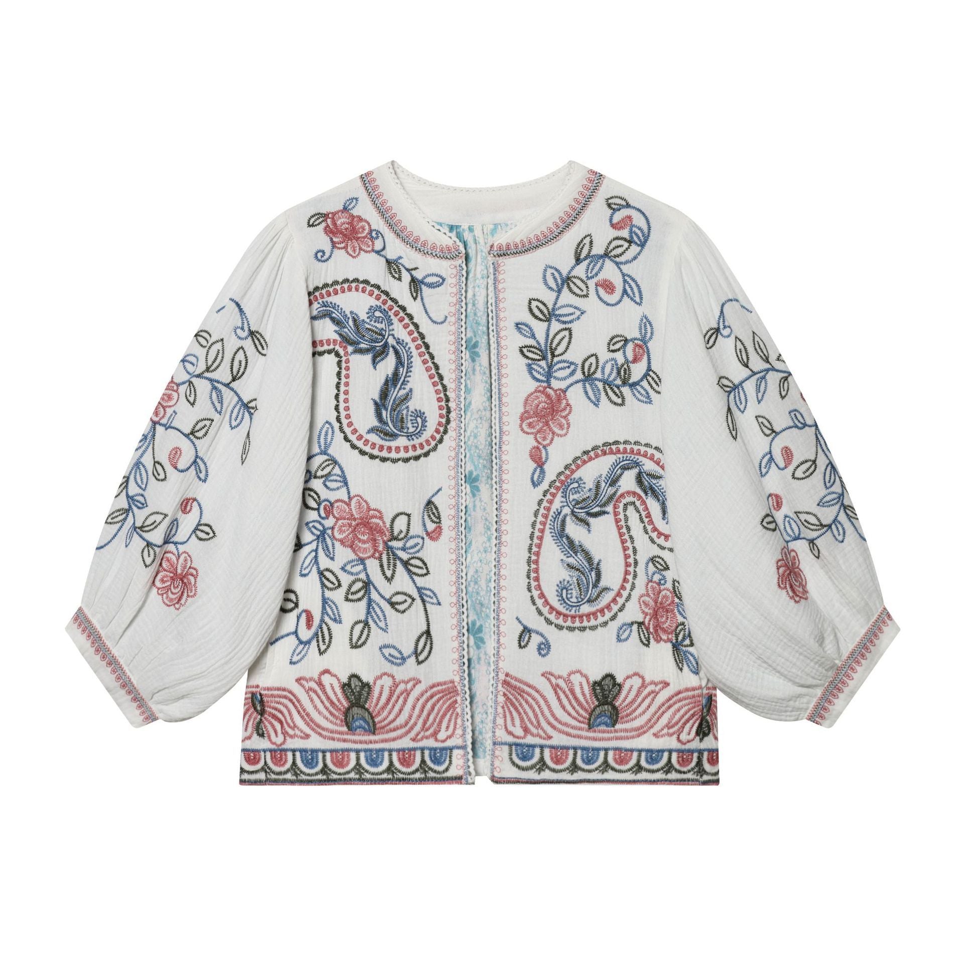 Women Quilted Kimono Jacket with Floral Embroidery Chichicherry