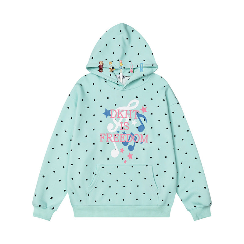 Women's hoodie with polka dot, musical note print and kangaroo pocket Chichicherry