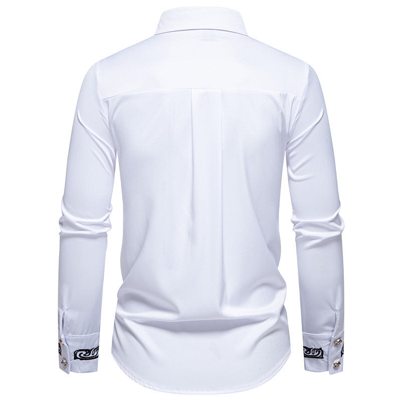 Men's Slim-Fit Business Shirt with Embroidery on the Collar and Cuffs Chichicherry