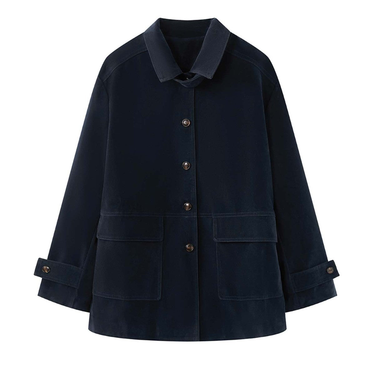 Ladies Short Velvet Jacket in Boxy Cut with Button Placket and Flap Pockets Chichicherry