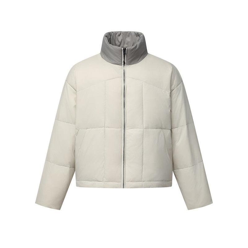 Unisex Boxy Puffer Jacket with Stand Collar in Contrast Design and Square Quilting Chichicherry