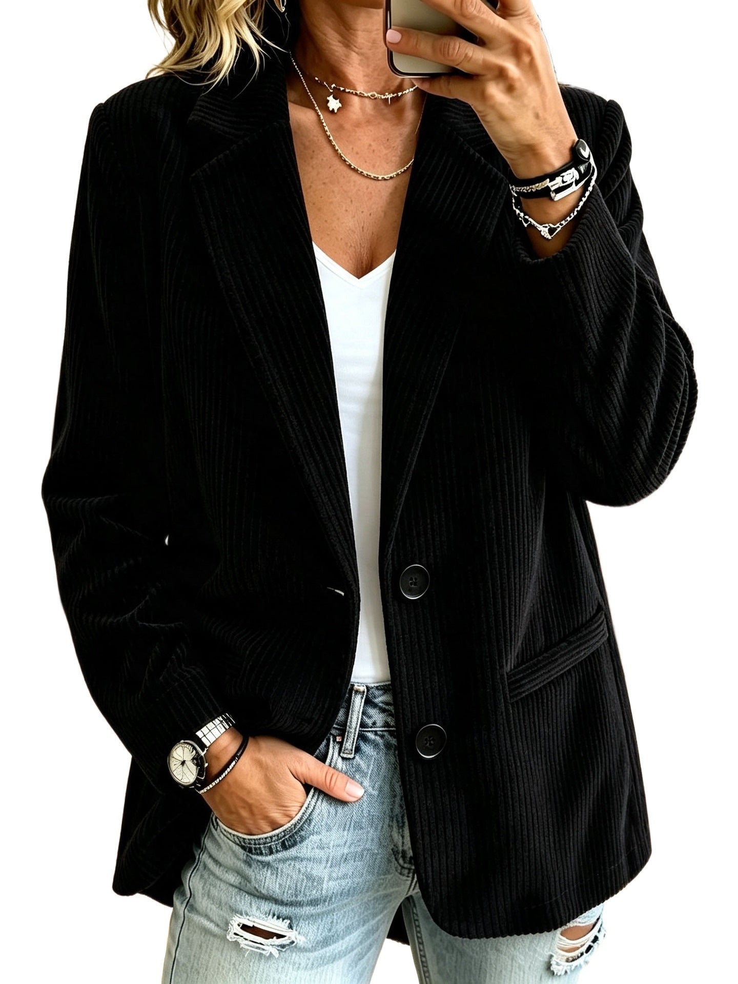 Women’s cord blazer with pinstripe look and oversized cut Chichicherry