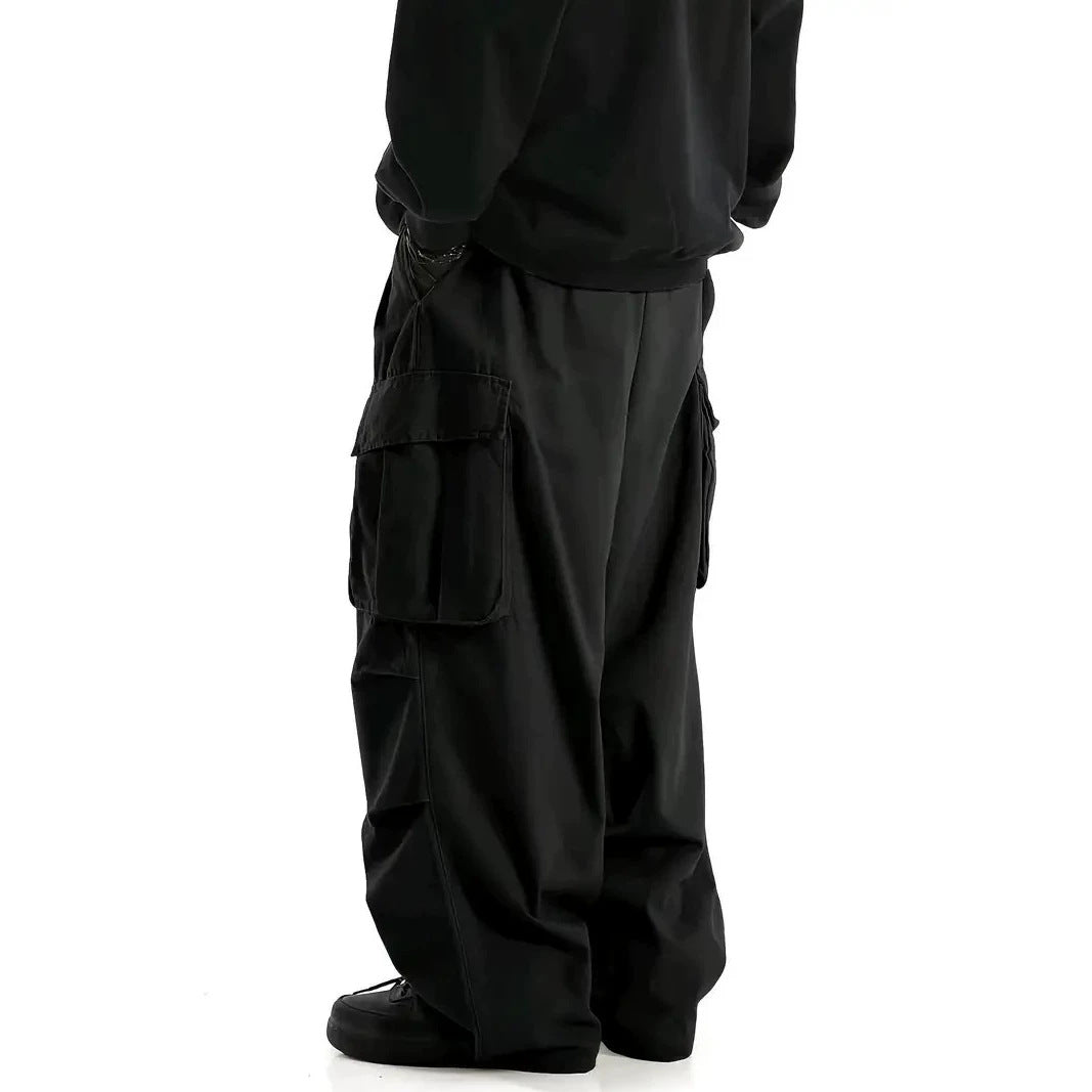 Men's Wide Baggy Utility Cargo Pants with Multi-Pockets and Low Crotch Chichicherry