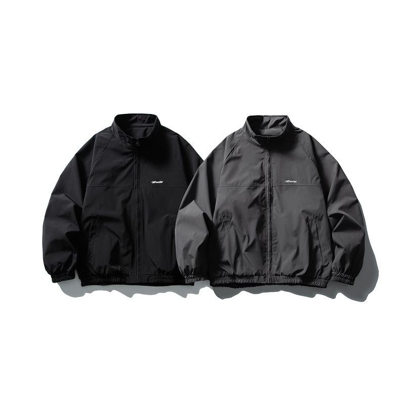 Unisex Lightweight water-repellent windbreaker with stand-up collar, raglan sleeves, and elastic hem Chichicherry