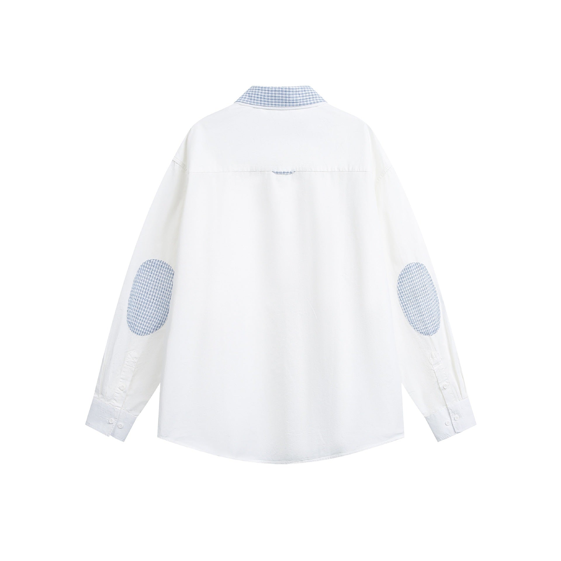 Unisex Oversize Cotton Shirt with Contrasting Check Collar and Chest Pocket Chichicherry