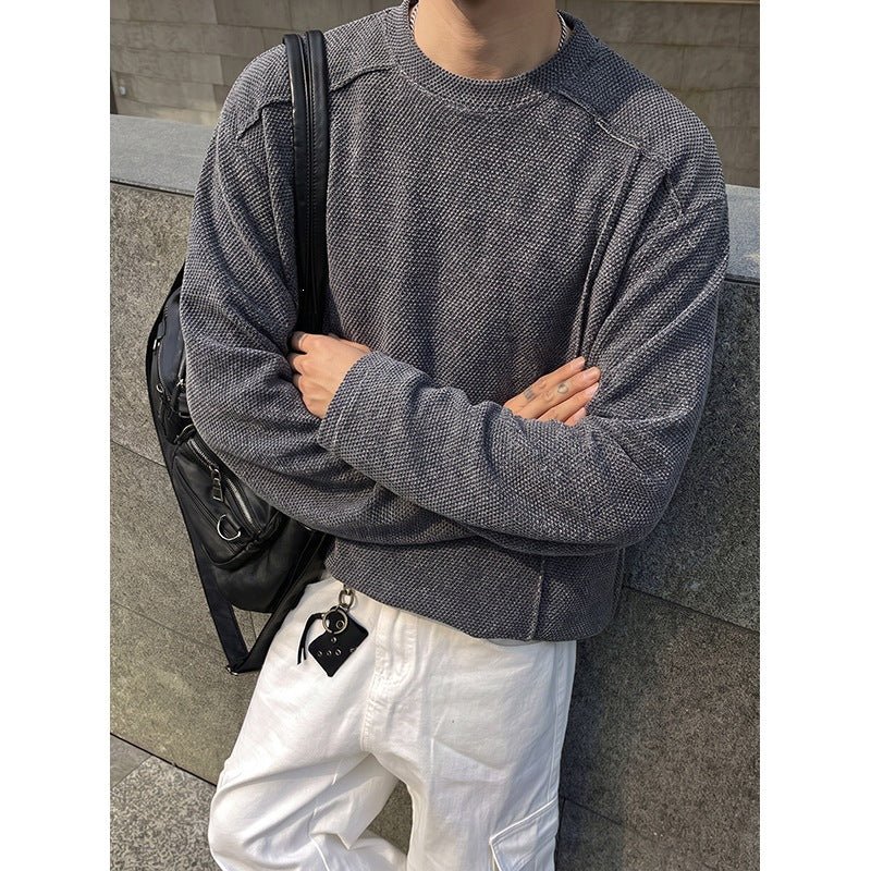 Men's Oversize Waffle Knit Sweater with Round Neck Chichicherry