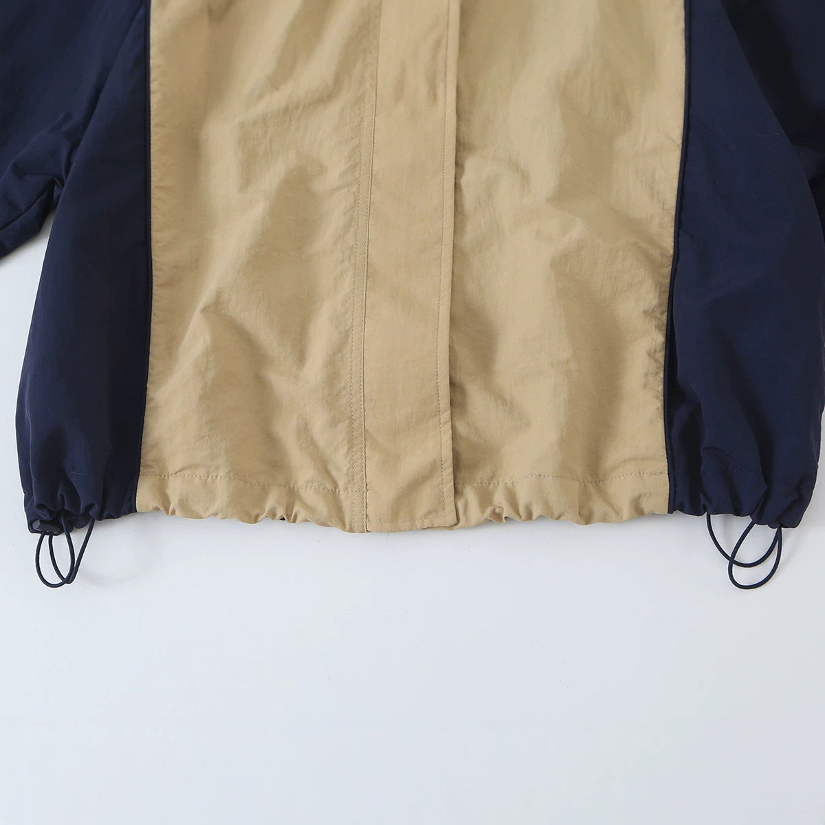 Women's Light Cropped Transition Jacket with Funnel Neck, Contrast Inserts and Drawstring Chichicherry