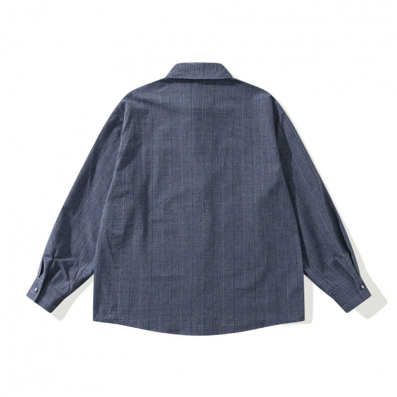 Unisex Oversize shirt made of structured wool blend with check pattern and decorative chest pocket Chichicherry