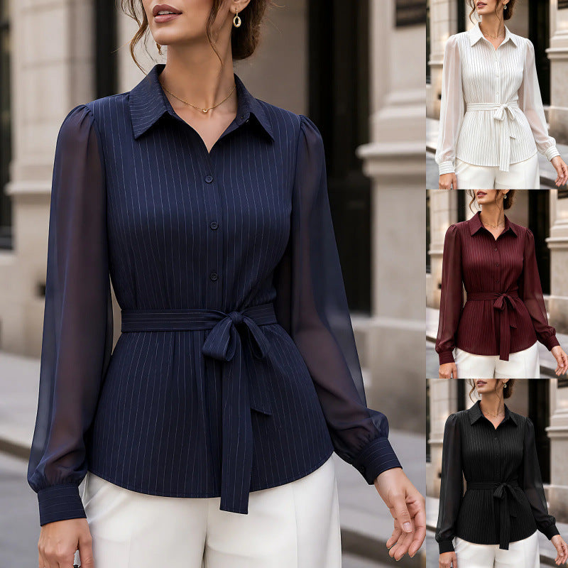 Women's tailored blouse top with waistband and chiffon sleeves Chichicherry
