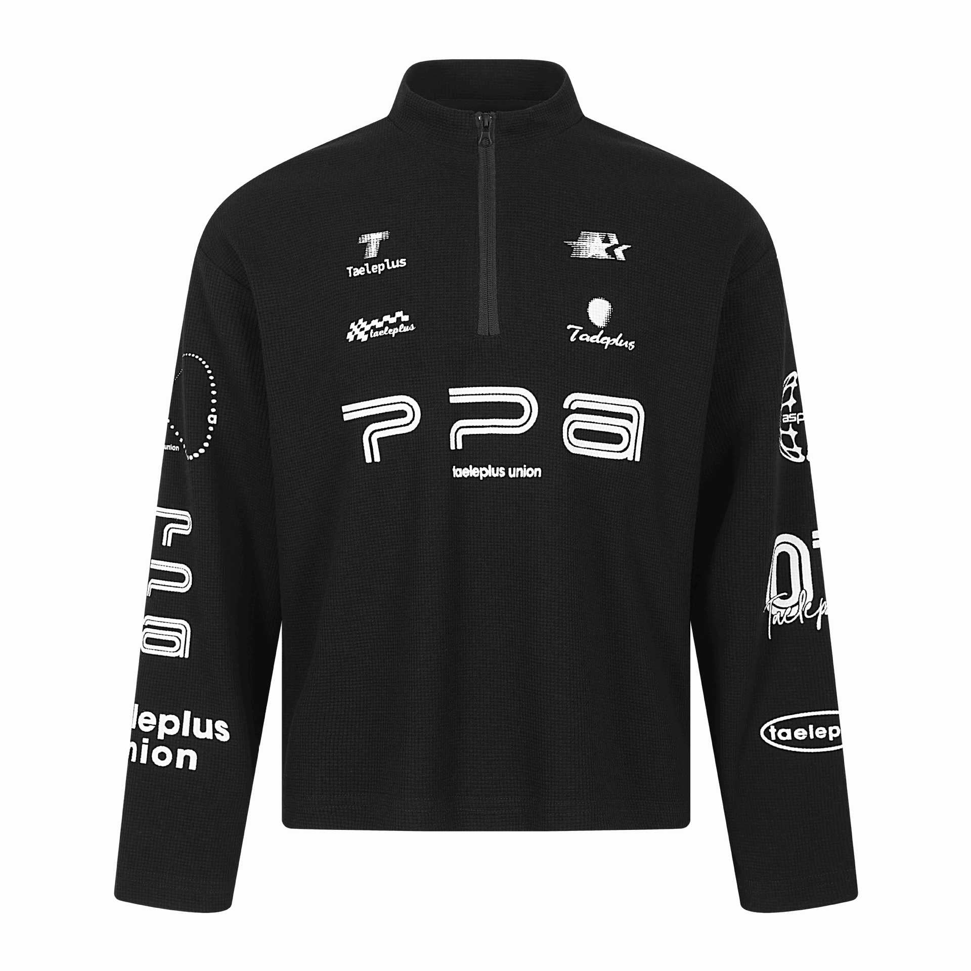 Unisex Thermal Waffle Half-Zip with Stand-Up Collar and Allover Logo Print Chichicherry