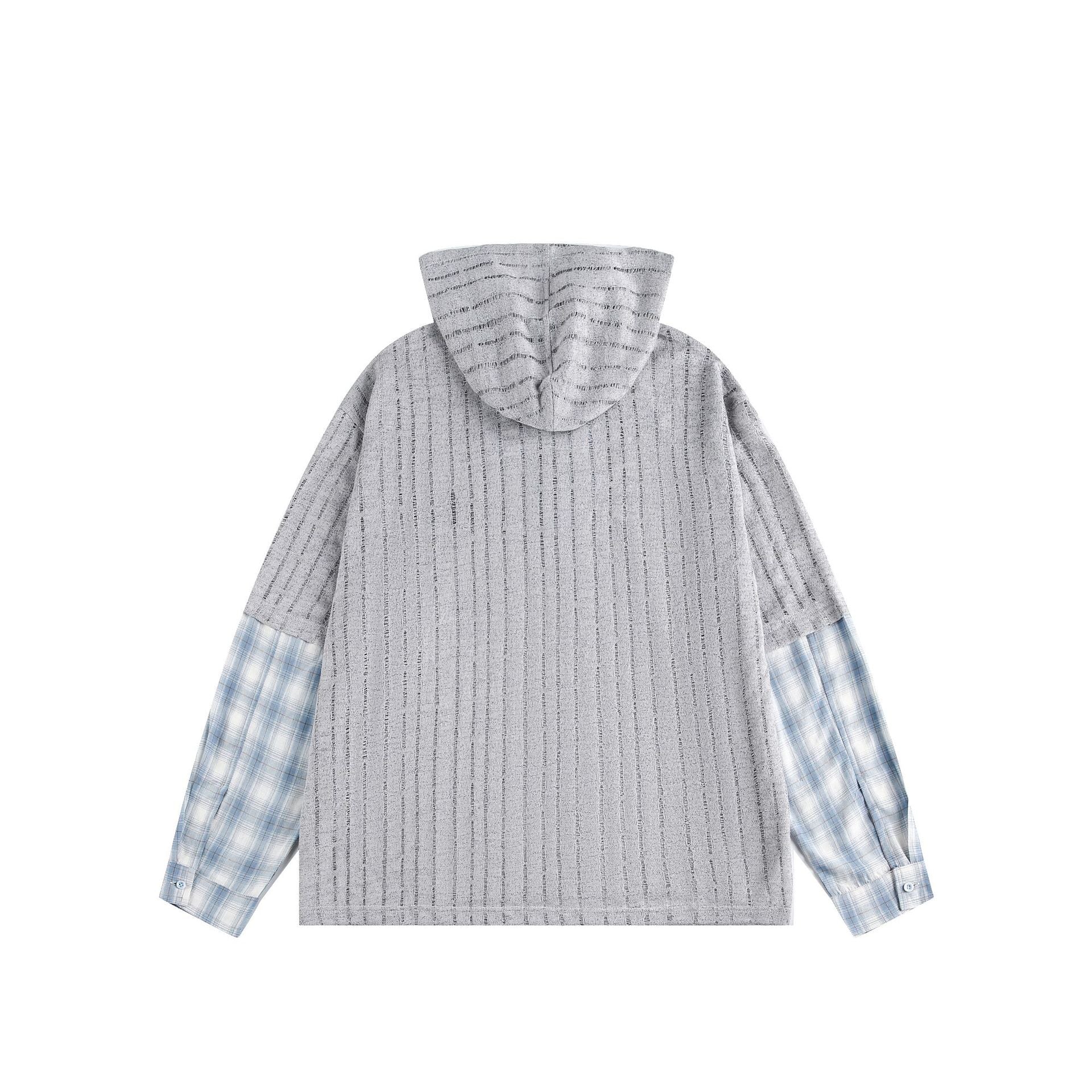 Unisex Casual Hoodie in Layering Look with Lace-Up V-Neck Chichicherry