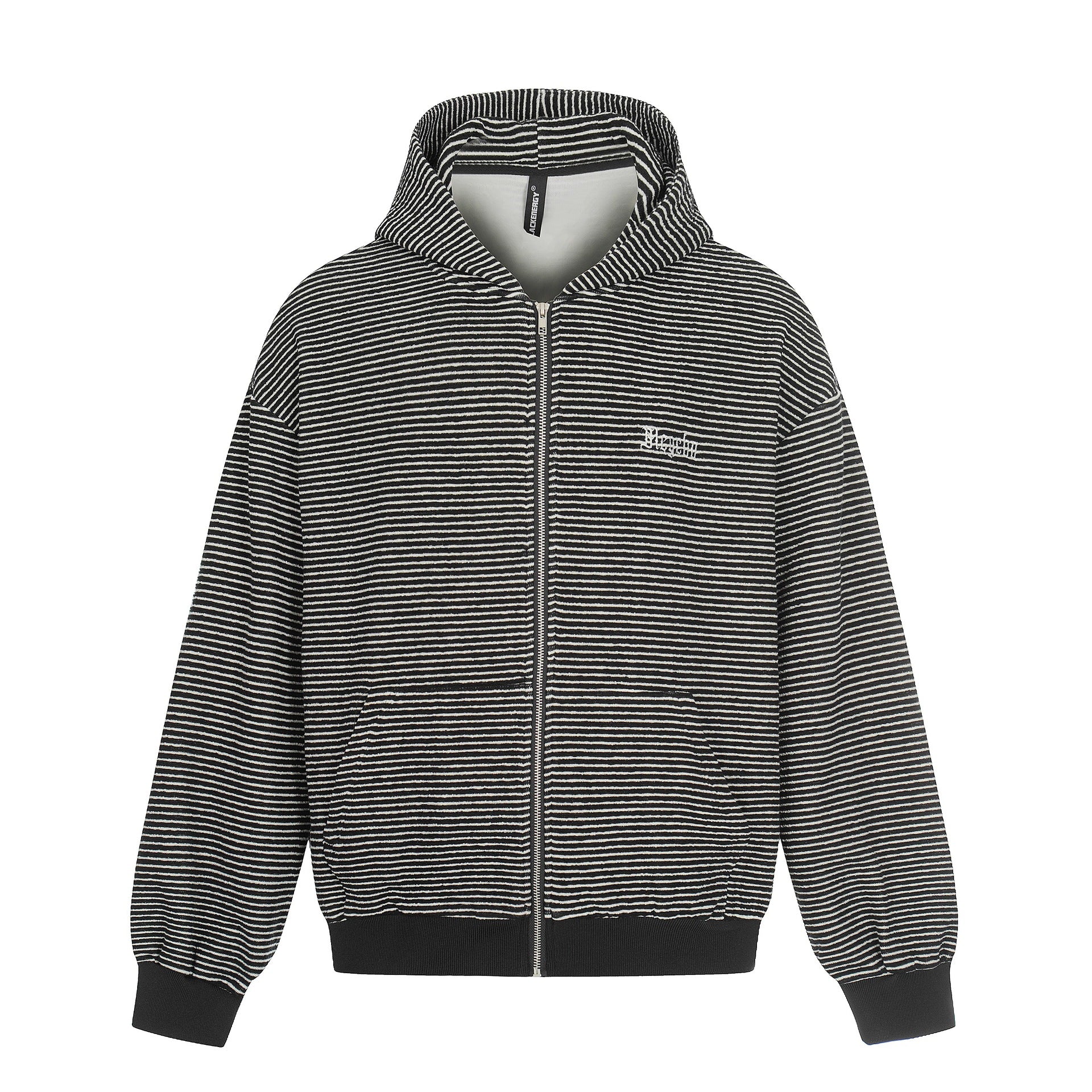 Unisex Striped Zip-Up Hoodie Sweatshirt with Textured Surface Chichicherry