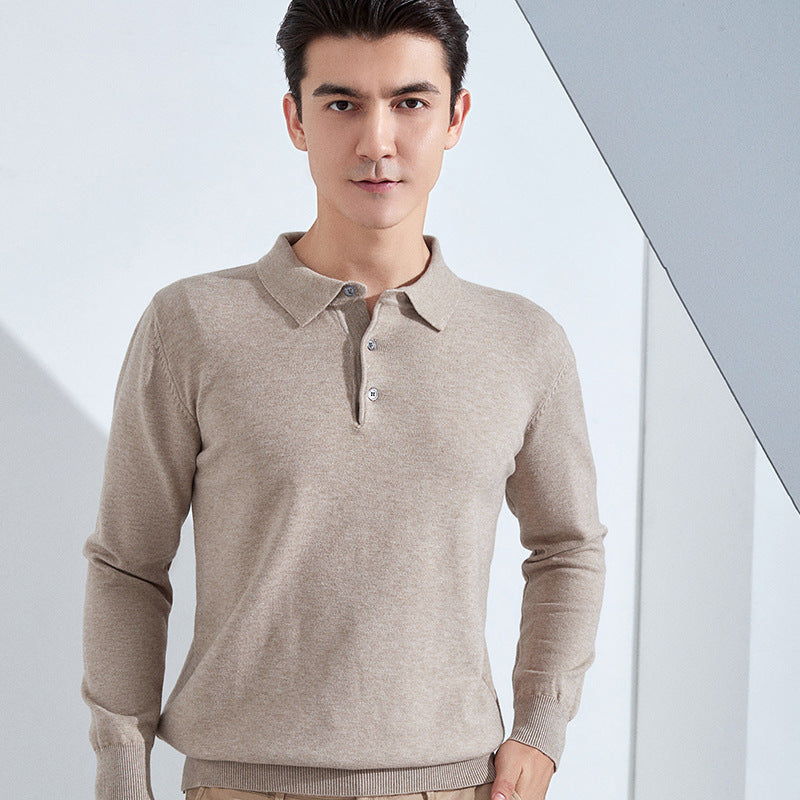 Men's fine long sleeve polo shirt made of fine knit with 3-button placket and slim fit Chichicherry