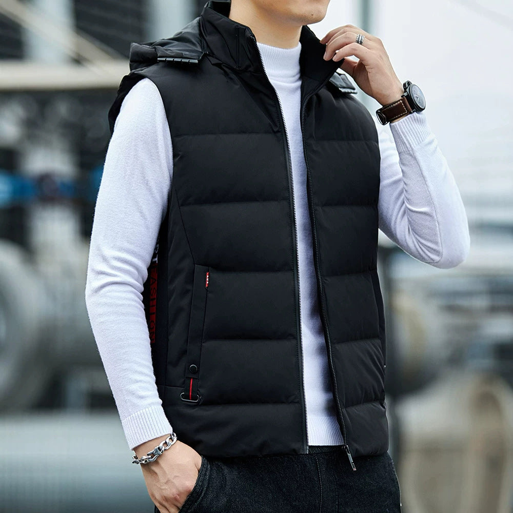 Men's sleeveless thermal padded vest with detachable hood and windproof shell Chichicherry